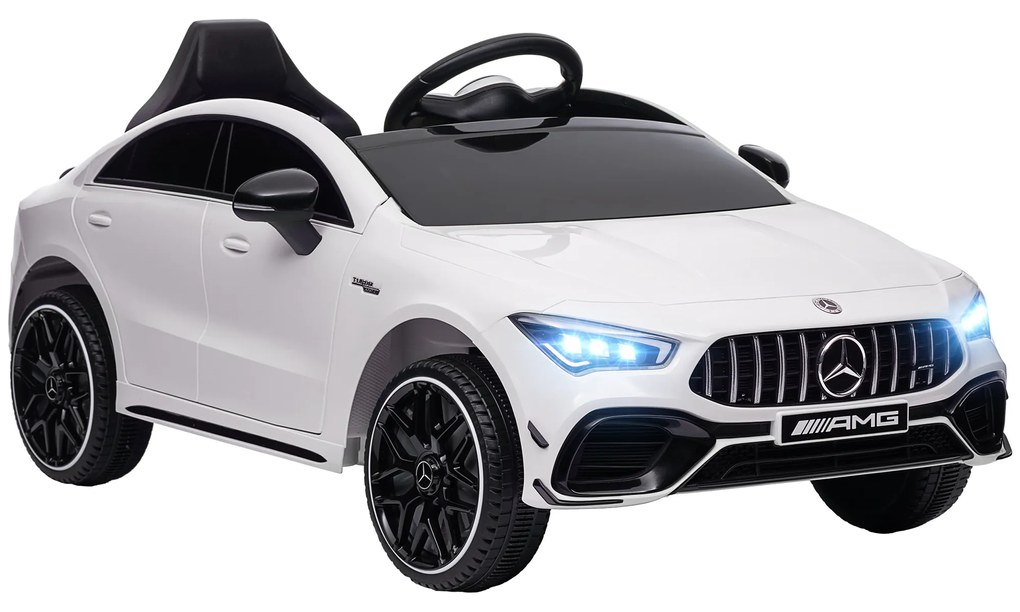Carro Elétrico para Crianças Carro Mercedes AMG CLA 45 com Bateria 12V Faróis LED Buzina e Música 110x61x45 cm Branco