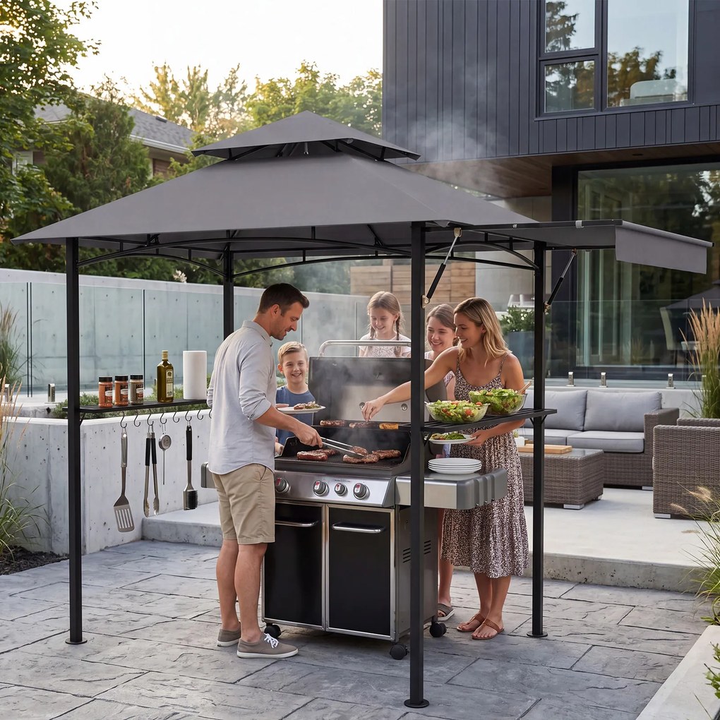 Tenda de Jardim para Churrasco (GRELHADOR NÃO INCLUIDO), 244 x 148 x 254 cm, Toldo Ajustável, Cinzento