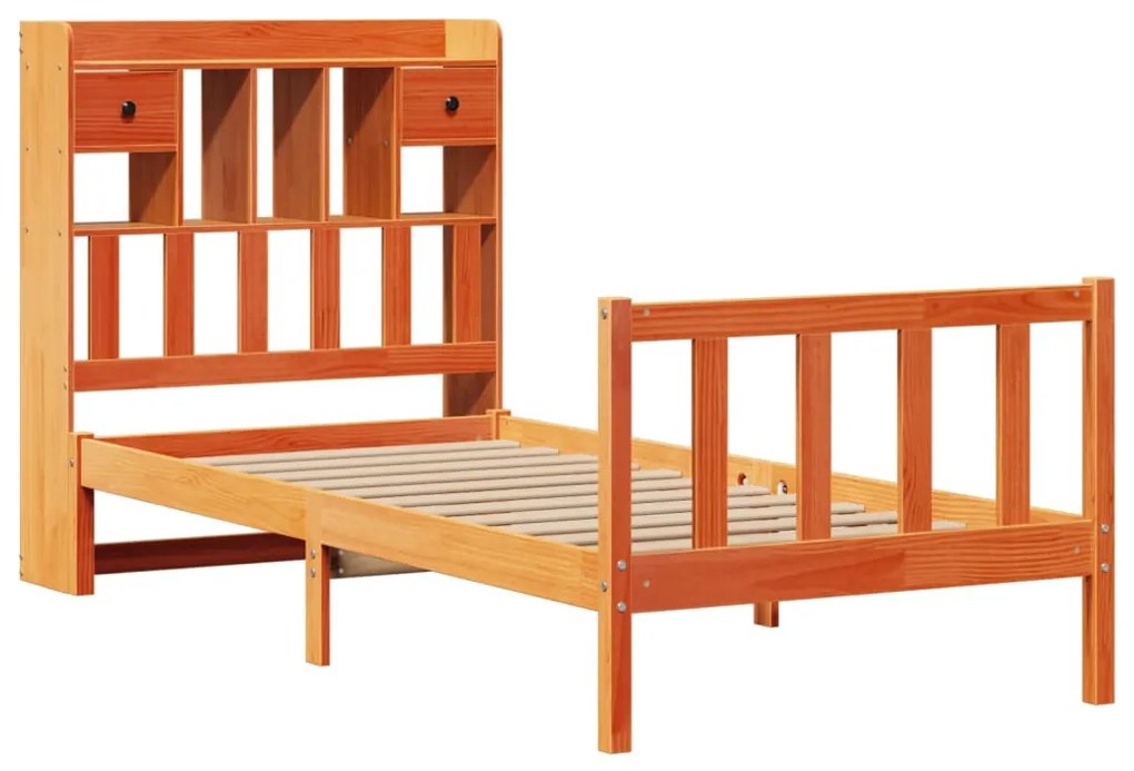 Cama com estante sem colchão 90x190cm pinho maciço castanho-mel