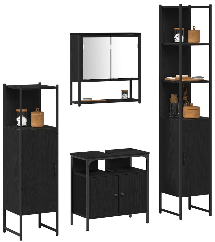 Conjunto de Móveis para Banheiro com 4 Peças - Carvalho Preto