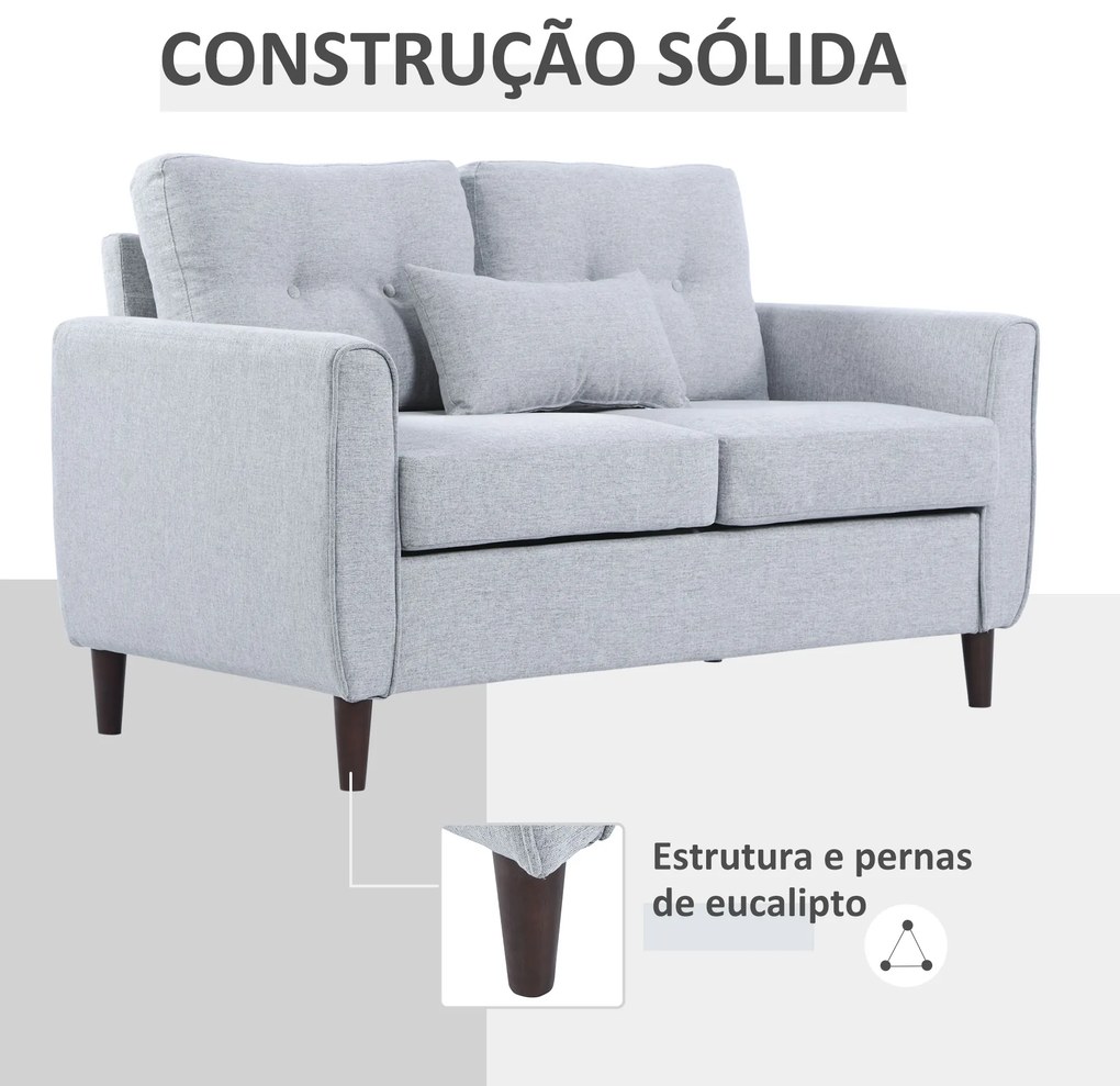 Sofá de 2 lugares Poltrona de dois lugares para sala de estar com almofadas e assento acolchoado fronha lavável 140x78x83 cm cinza claro