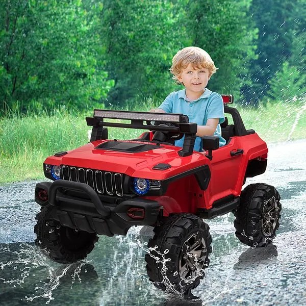HOMCOM Carro Elétrico para Crianças Carro Infantil com Música Luzes Bateria 12V Controlo Remoto Carga Máxima 50kg para Crianças acima de 3 Anos 135x86x85cm Vermelho