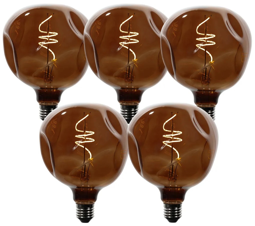 Conjunto de 5 lâmpadas LED E27 reguláveis T125 castanhas 4W 120 lm 1800K
