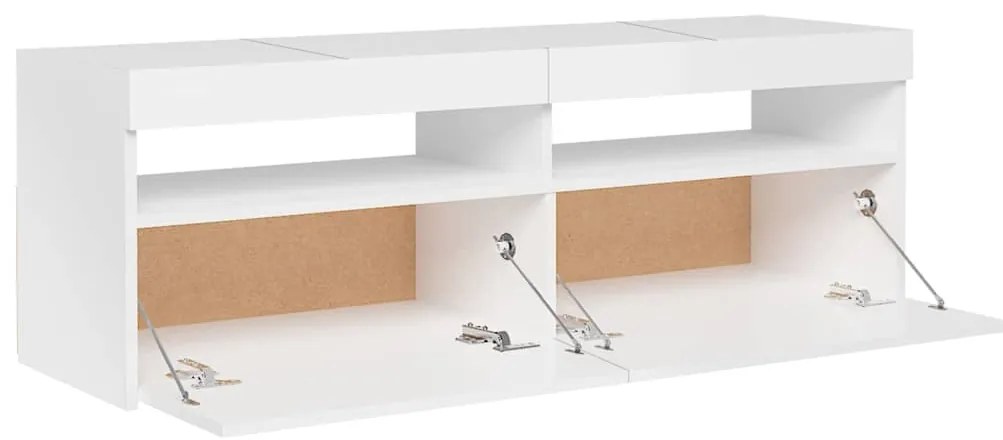 Móvel de TV com luzes LED 120x35x40 cm branco brilhante