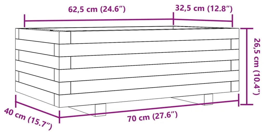 Vaso/floreira de jardim 70x40x26,5 cm pinho maciço branco