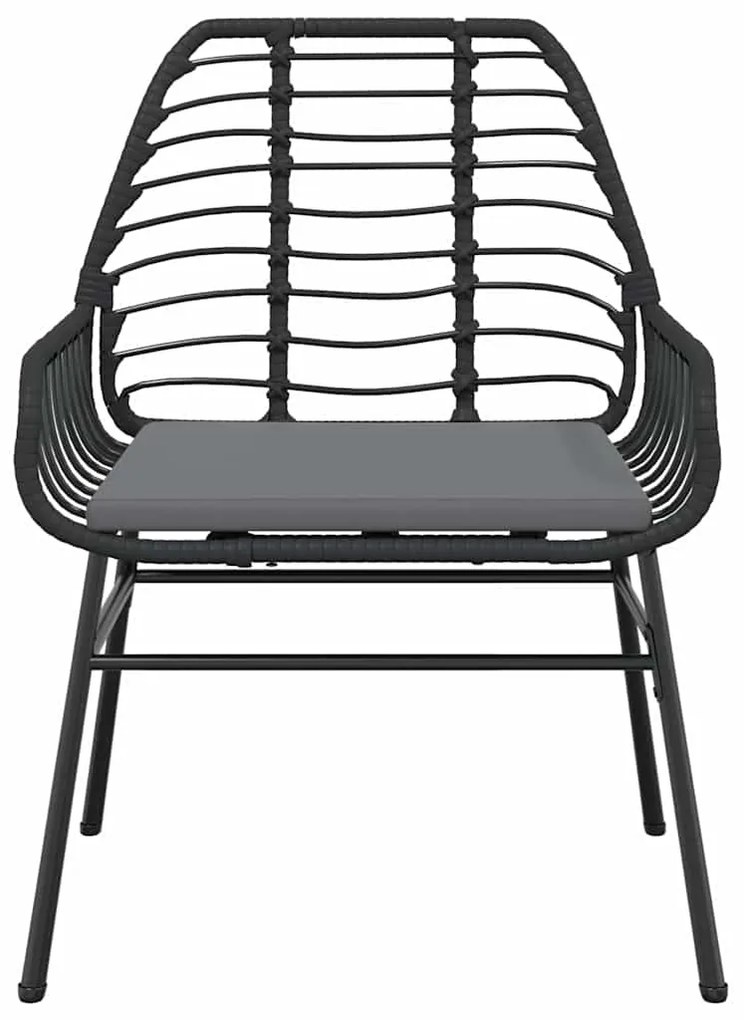 3 pcs conjunto jantar jardim almofadões vime PE vidro preto