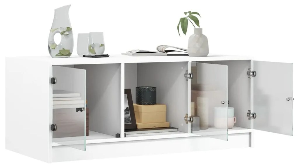 Mesa de centro c/ portas de vidro 102x50x42 cm branco