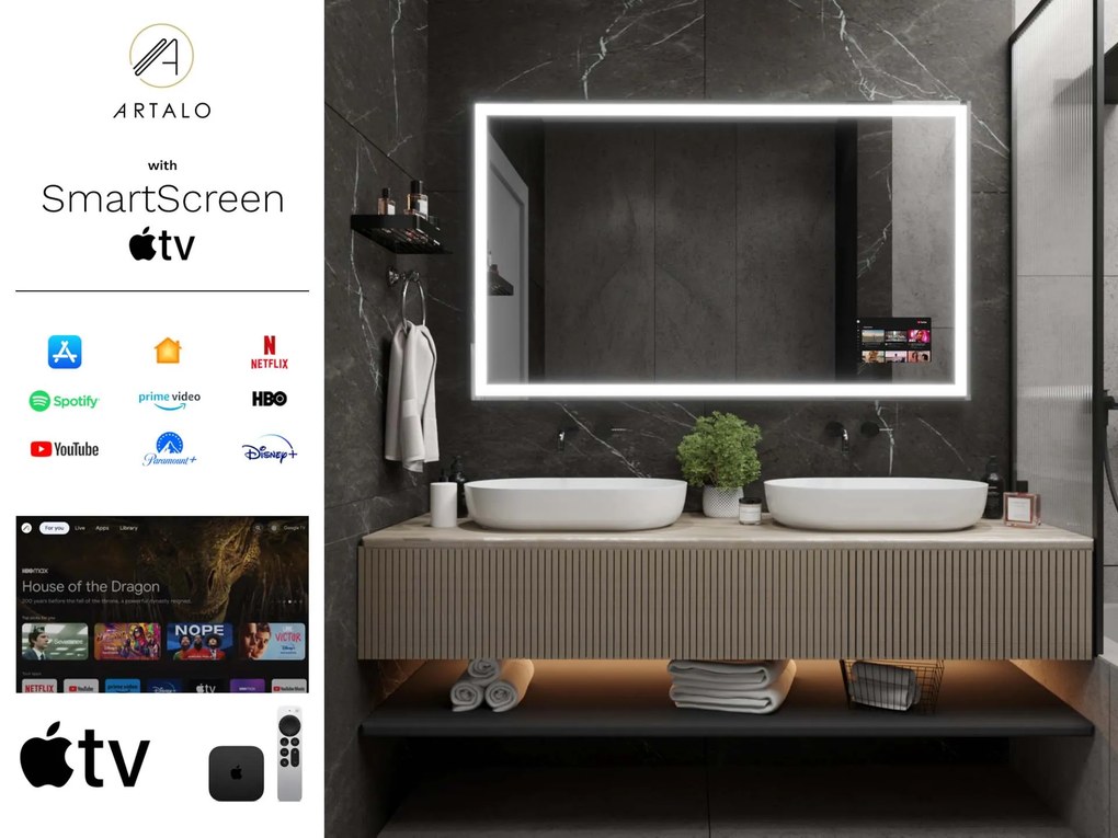 Espelho LED SMART com iluminação M1 premium + SmartScreen with Apple TV