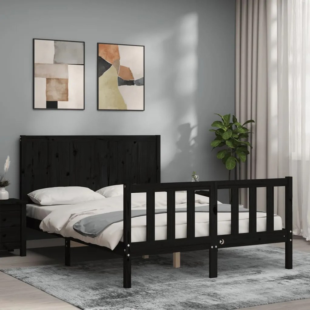 vidaXL Estrutura de cama com cabeceira 140x200 cm madeira maciça preto