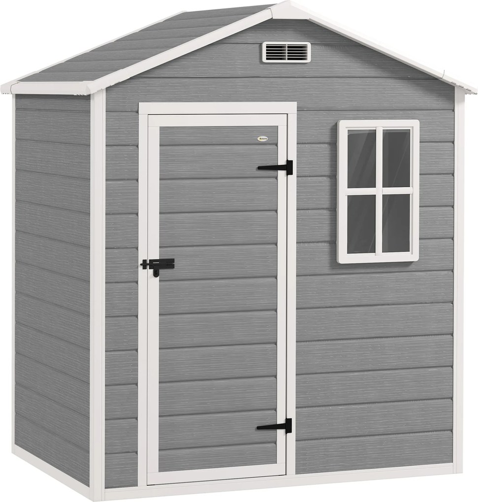Outsunny Caseta para ferramentas 1,9 m² 182 x 121 x 200 cm Abrigo com telhado em duas águas Piso Porta trancável | Aosom Portugal