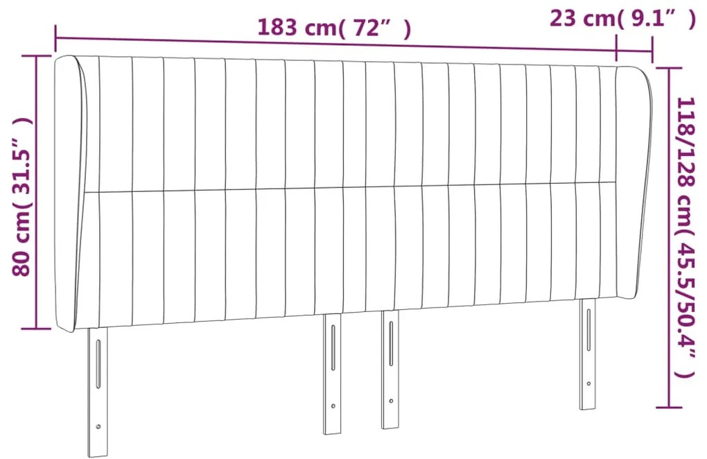 Cabeceira de cama c/ abas veludo 183x23x118/128 cm preto