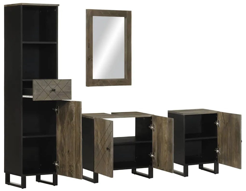 Conjunto mobiliário casa banho 4 pcs madeira maciça preto manga