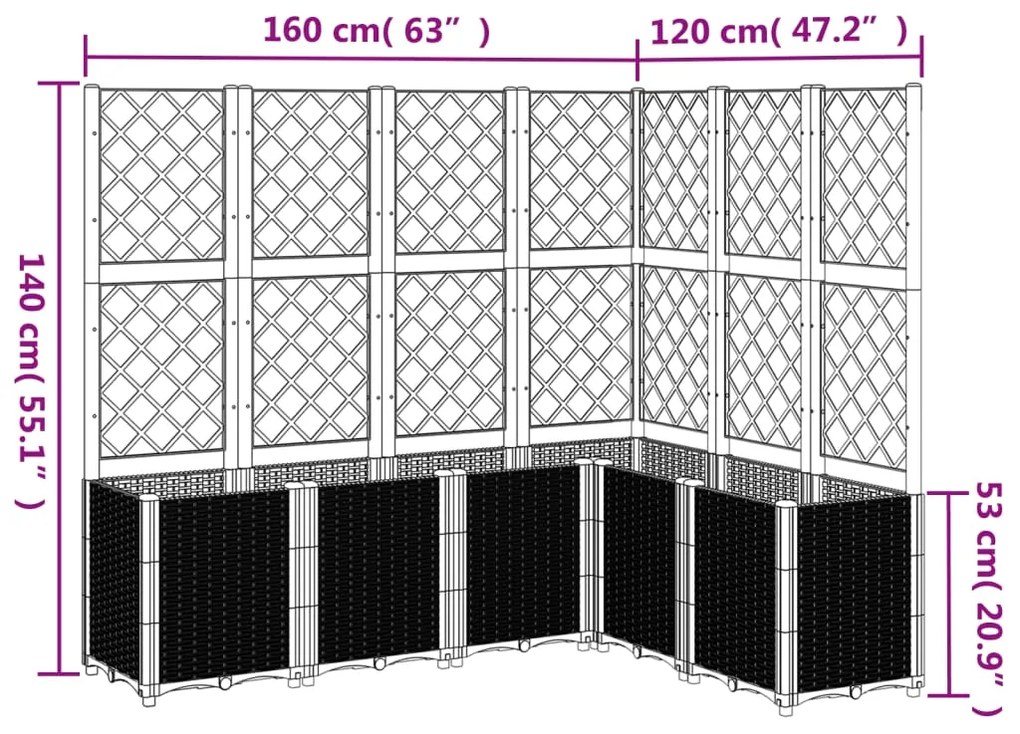 Vaso/floreira jardim c/ treliça 160x120x140 cm PP branco