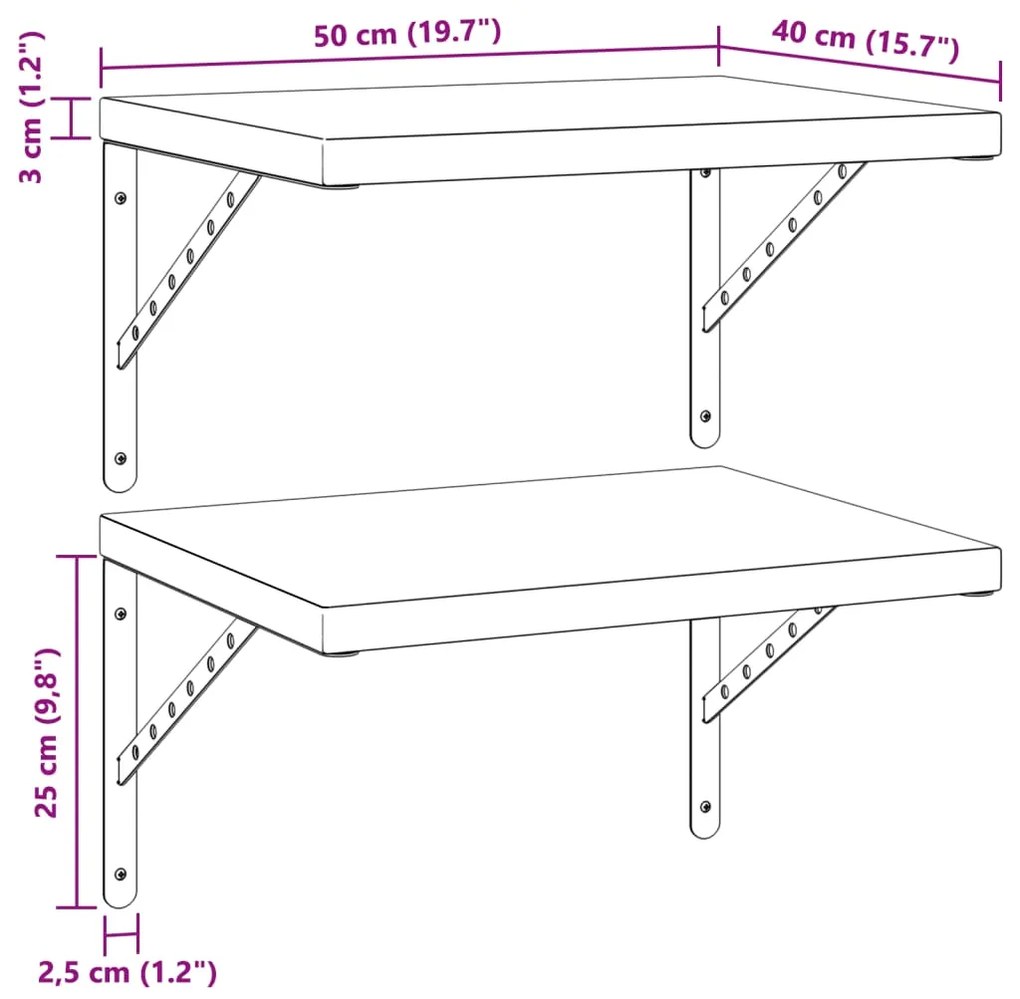 Prateleiras de parede 2 pcs 50x40 cm aço inoxidável prateado