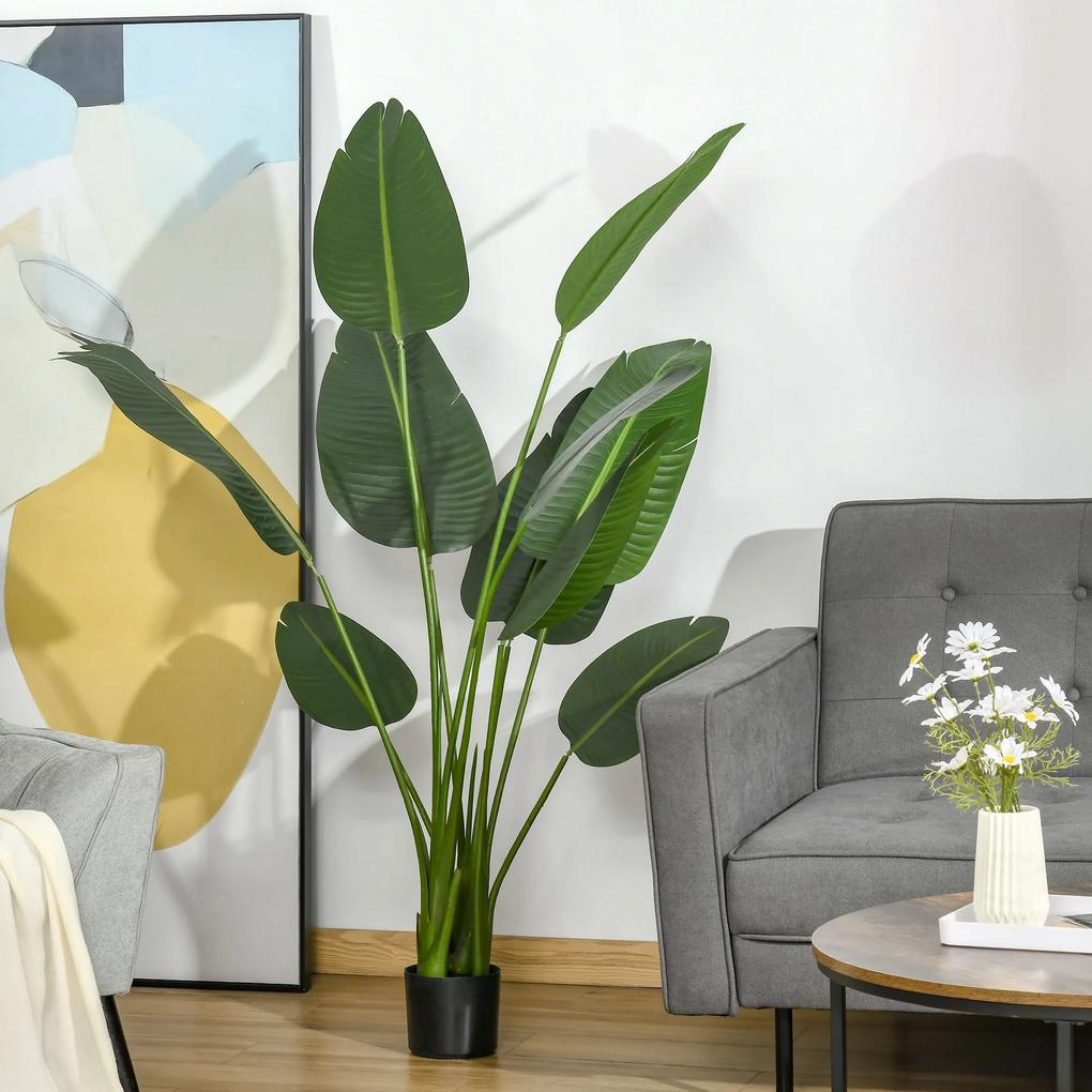 Planta Artificial Bananeira de 160cm com Vaso e 10 Folhas Realistas Planta Tropical Sintética para Decoração em Interior