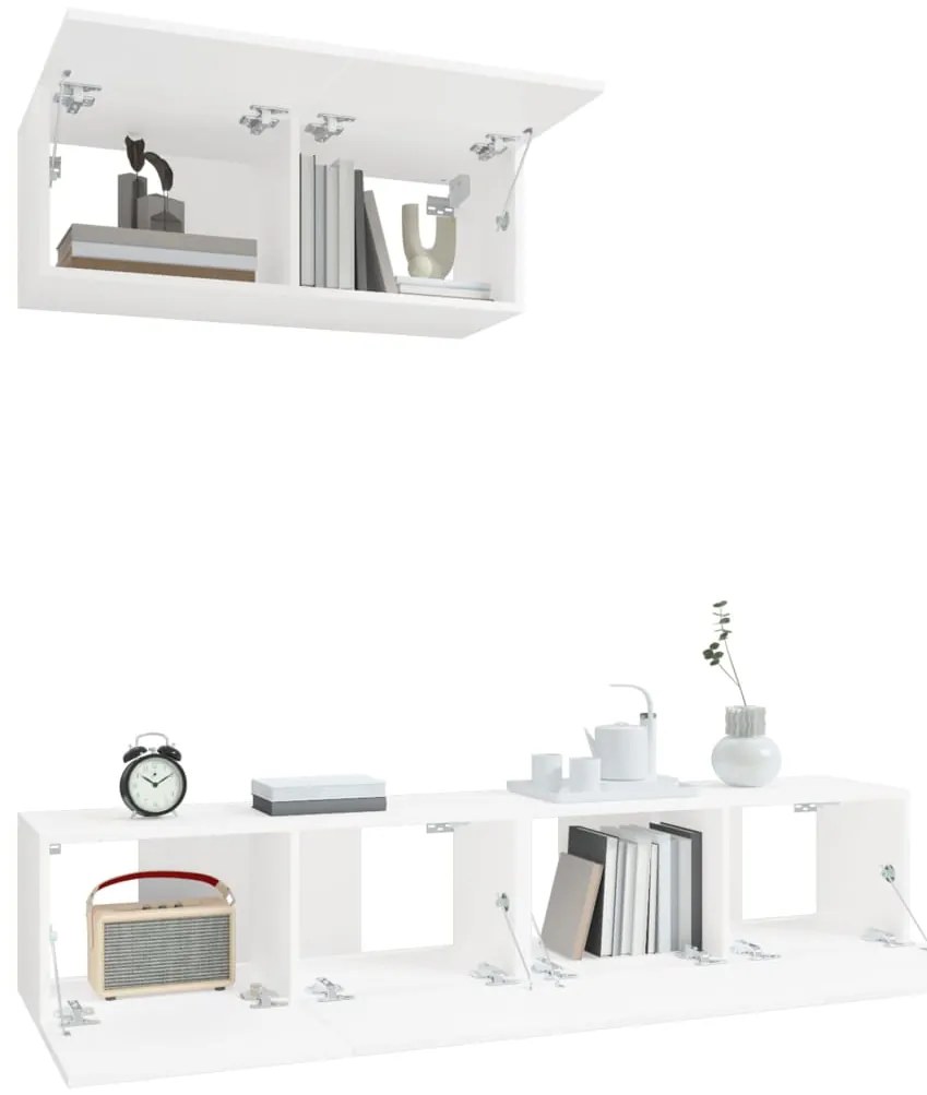Conjunto móveis de TV 3 pcs madeira processada branco
