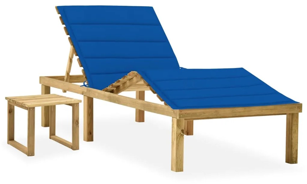 vidaXL Espreguiçadeira de jardim com mesa e almofadão pinho impregnado
