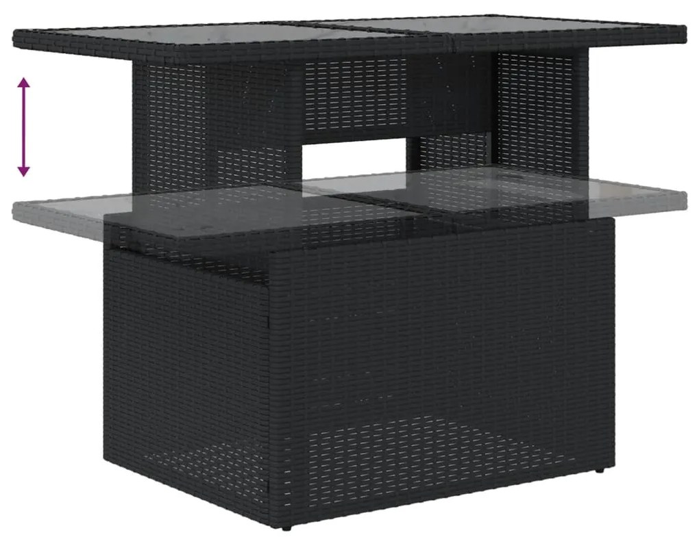 7 pcs conjunto de sofás p/ jardim c/ almofadões vime PE preto
