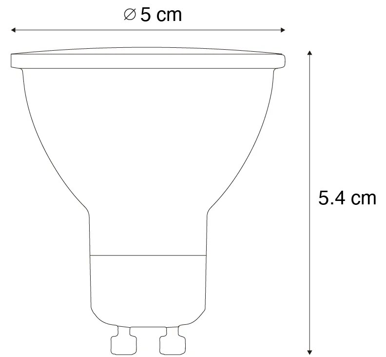 Conjunto de 5 Lâmpadas LED GU10 50mm Reguláveis Transparentes 4.5W 365 lm 2700K
