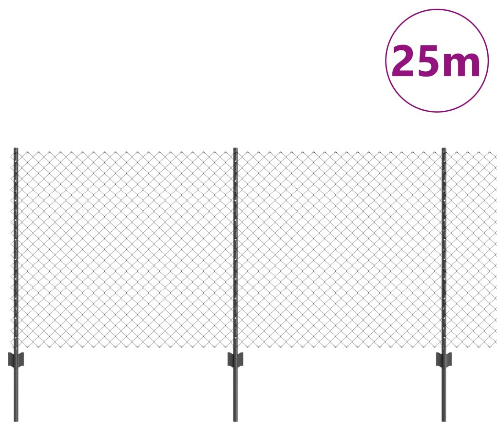 Cerca de Fio Chain Link com 44 Posts U Cinza 1x25 m Aço