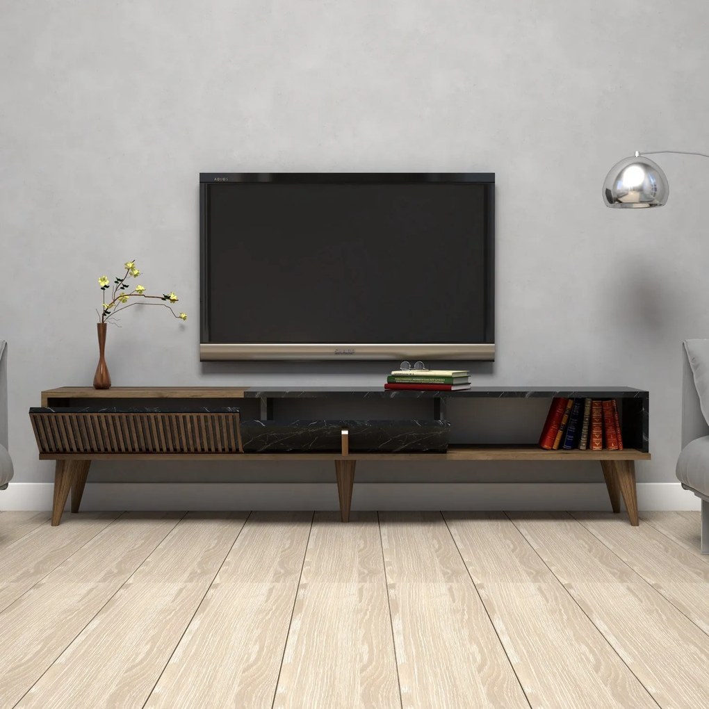 Móvel TV Milan – Nogueira e Preto – 180x40x35 cm