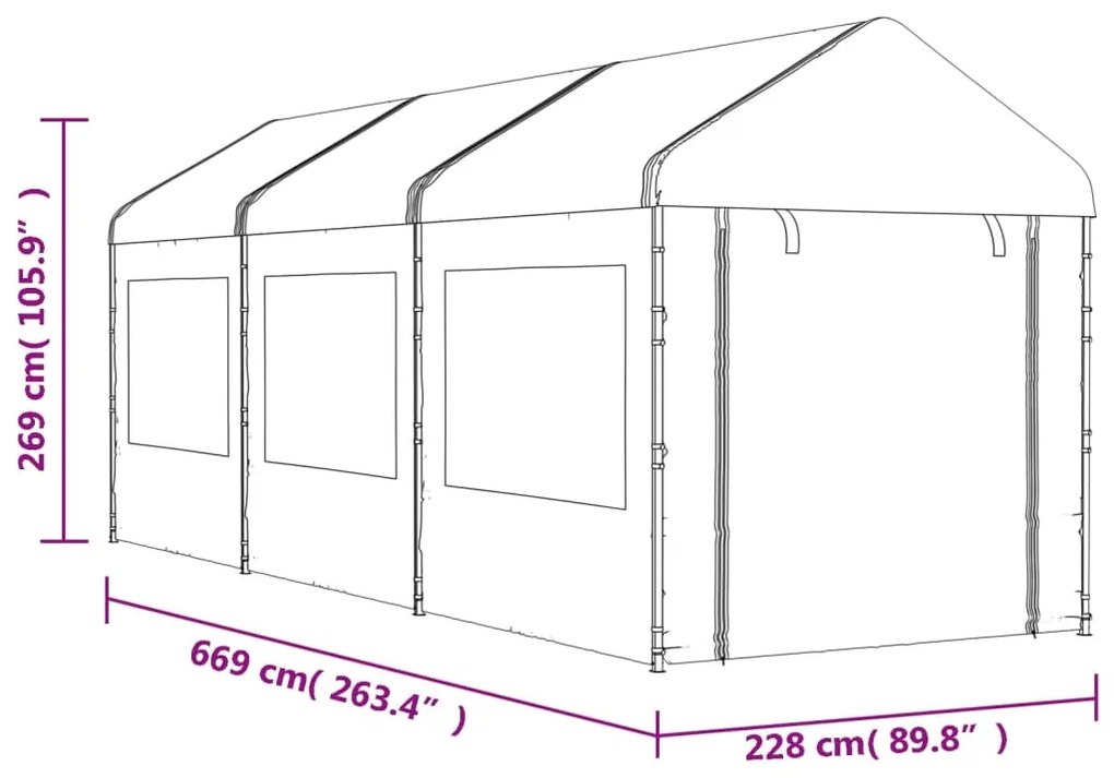 Tenda de Eventos com telhado 6,69x2,28x2,69 m polietileno branco