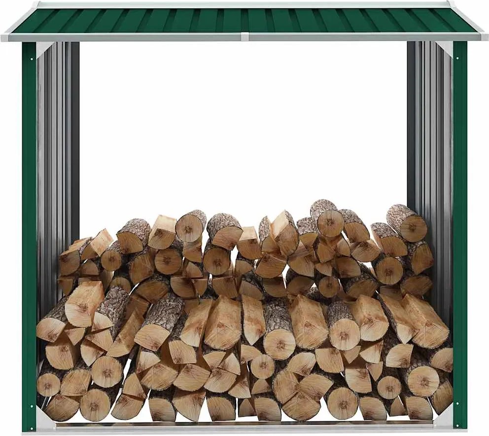vidaXL Abrigo para arrumação de troncos aço 172x91x154 cm verde