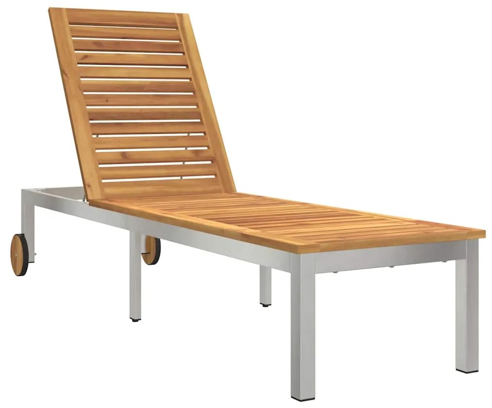 Espreguiçadeira com rodas 207x58x35 cm Madeira sólida de acácia e Aço