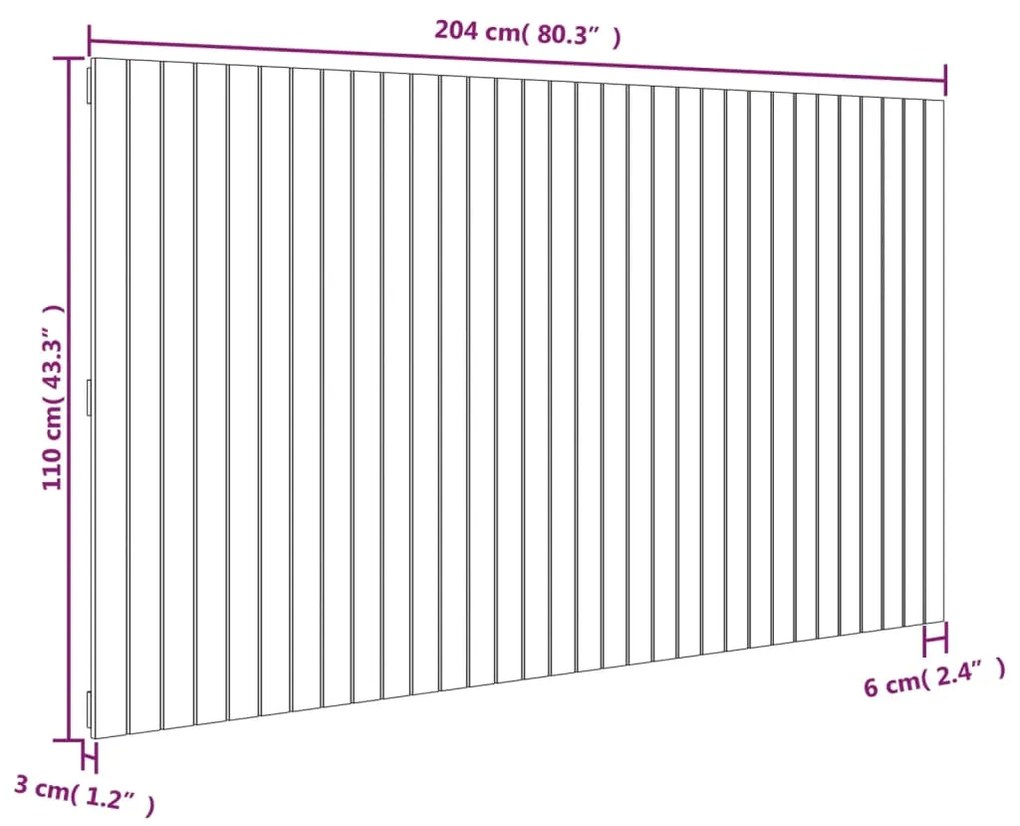 Cabeceira de parede 204x3x110 cm pinho maciço castanho-mel