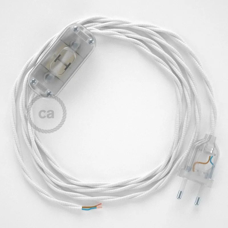 Cabo para candeeiro de mesa, TM01 Branco Seda Artificial 1,80 m. Escolha a cor da ficha e do interruptor. - Transparente