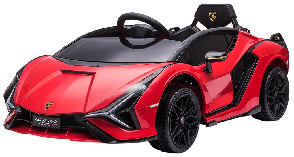 HOMCOM Carro Elétrico Lamborghini SIAN 12V para Crianças de 3-5 anos com Controle Remoto Abertura da Porta Música MP3 USB e Faróis 108x62x40cm Vermelho