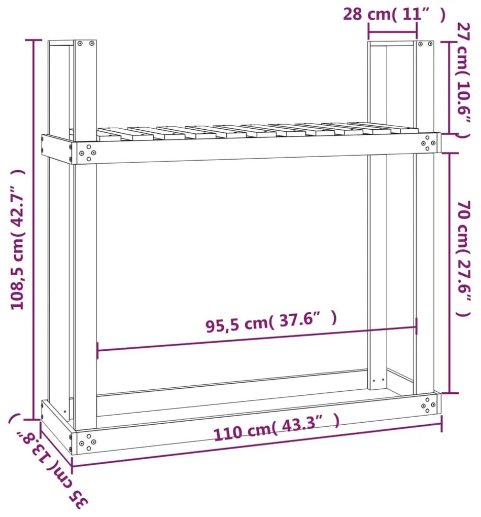 Suporte para lenha 110x35x108,5 cm pinho maciço castanho mel