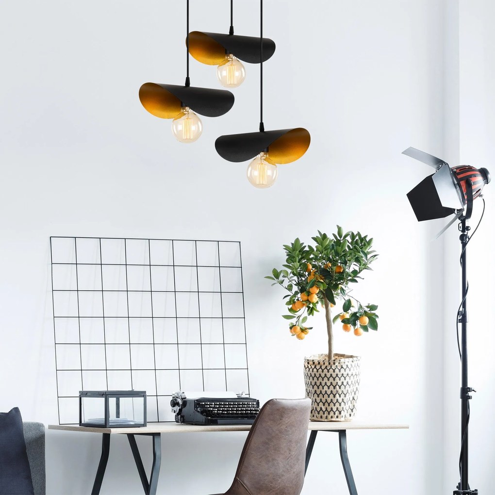 Candeeiro Chandelier Sivani – Preto e Dourado – 45 cm