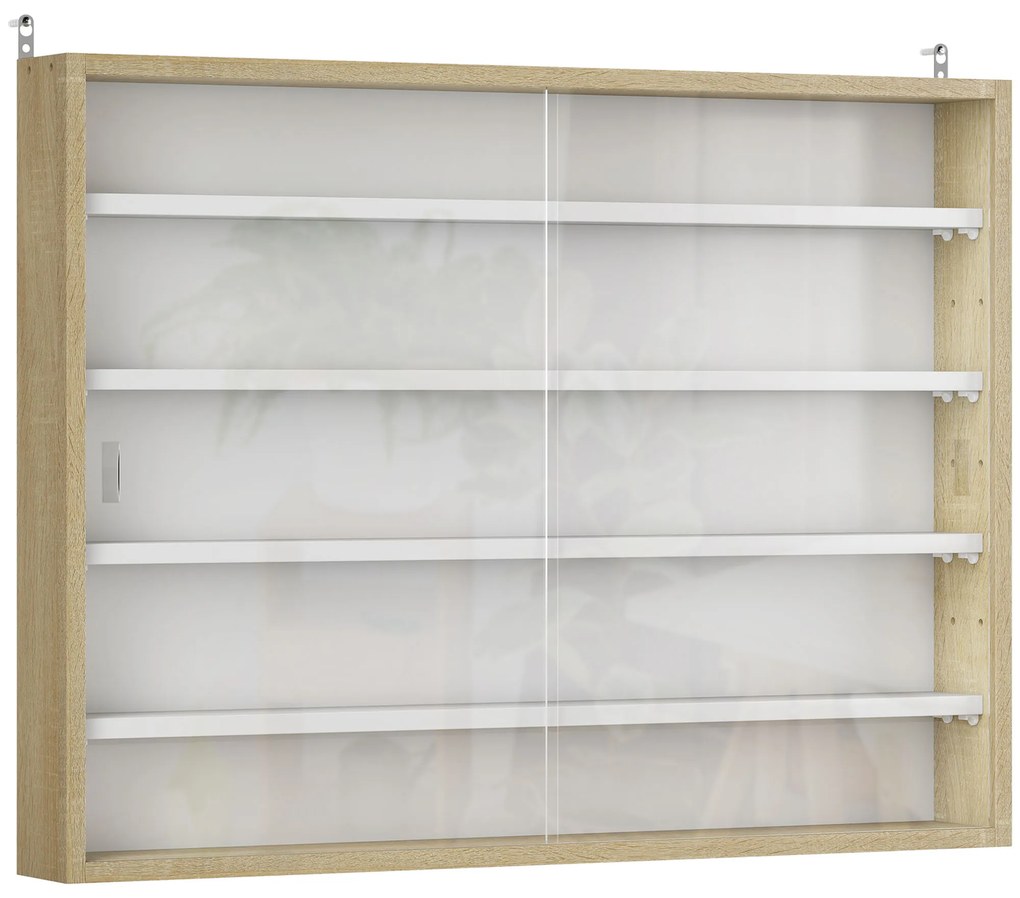 HOMCOM Vitrine de Parede de Madeira com Prateleiras Ajustáveis e 2 Portas Corredeiras de Vidro para Coleções Perfumes 80x9,5x60cm Madeira e Branco | Aosom Portugal