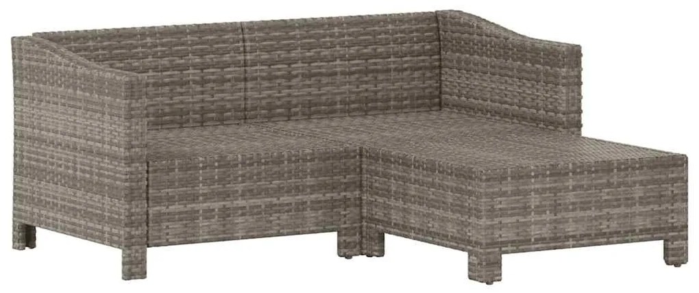 3 pcs conjunto lounge de jardim c/ almofadões vime PE cinzento