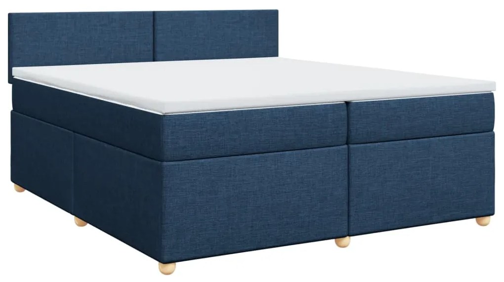 Cama com molas/colchão 200x200 cm tecido azul