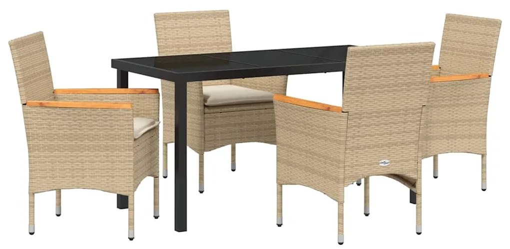 Conjunto de Jantar para Jardim 5 Peças com Almofadas Beiges em Rattan