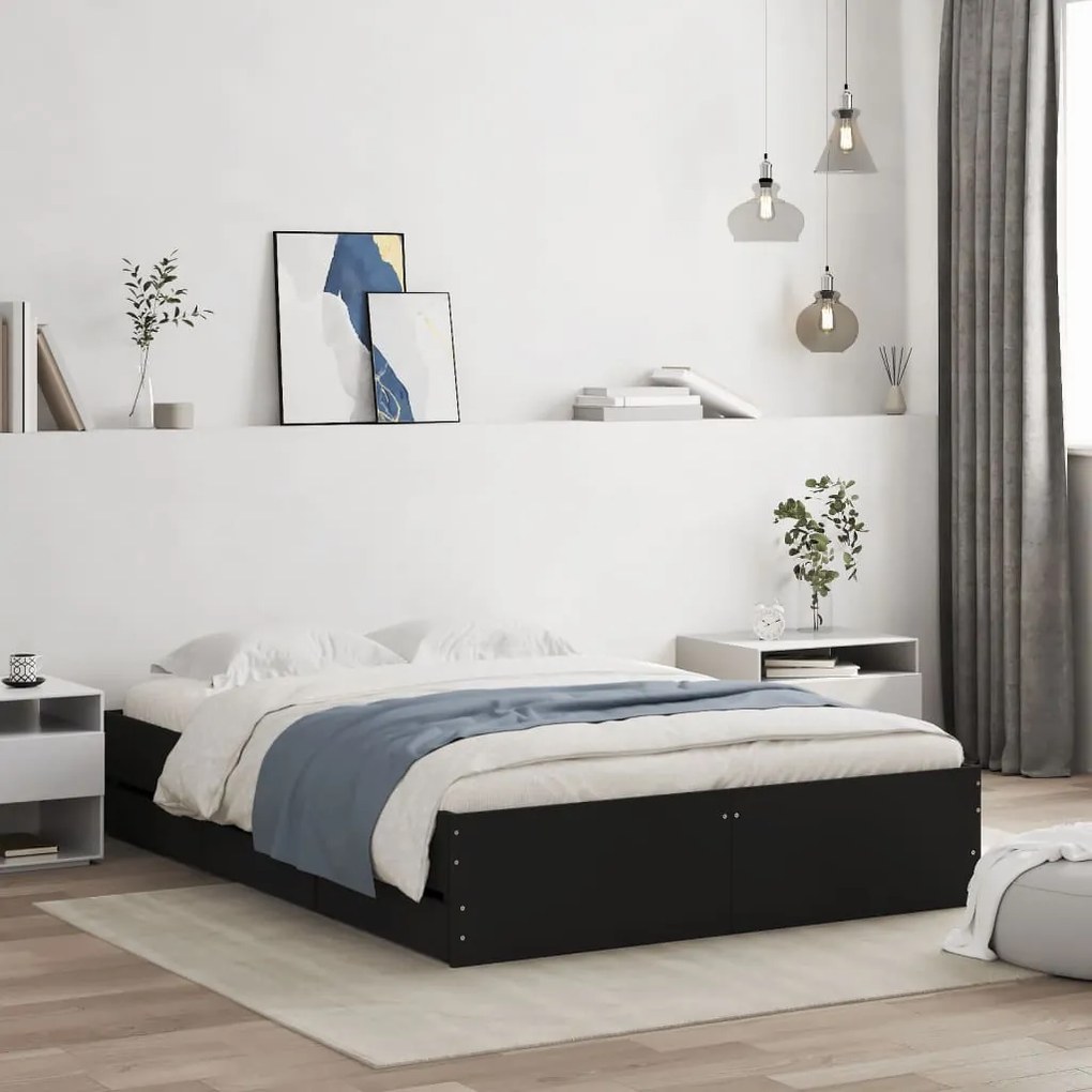 vidaXL Estrutura cama c/ gavetas 120x190 cm derivados de madeira preto
