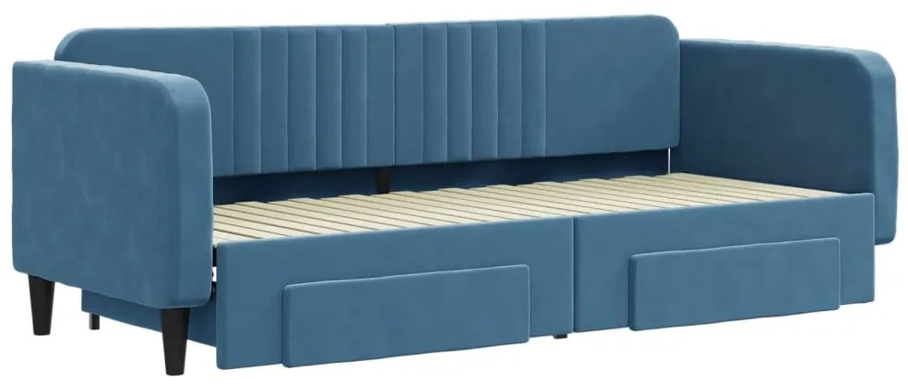 Sofá-cama com gavetão e gavetas 80x200 cm veludo azul