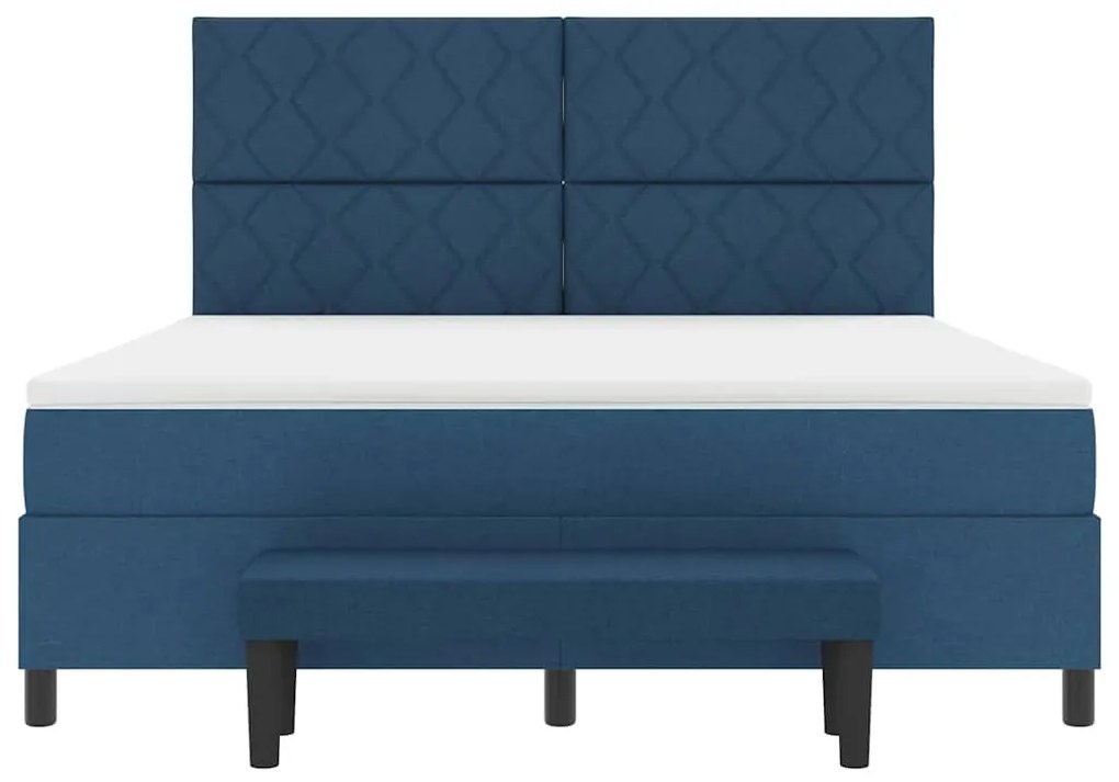 Cama Box Spring com Colchão &amp; Banco Azul 180x200 cm Tecido