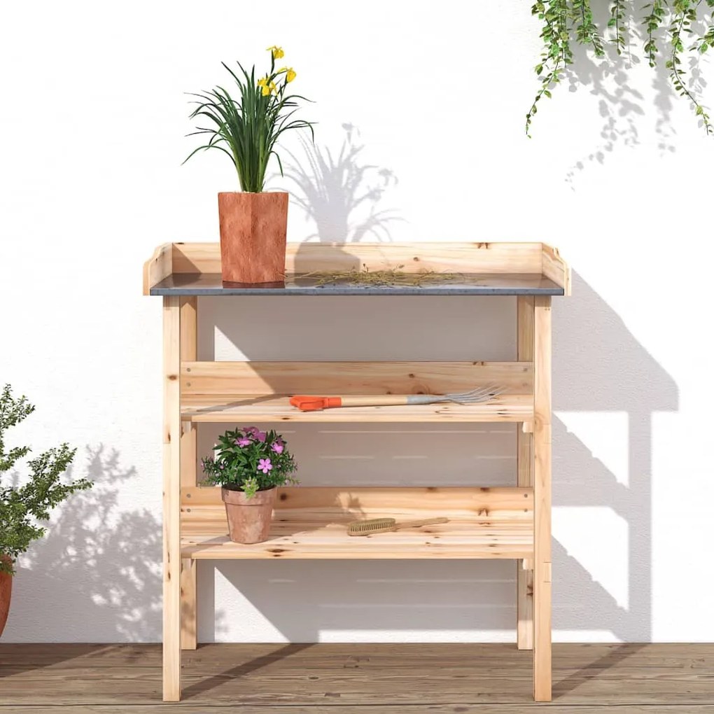 Mesa apoio p/ plantas c/ prateleiras 78x38x82,5 cm abeto maciço