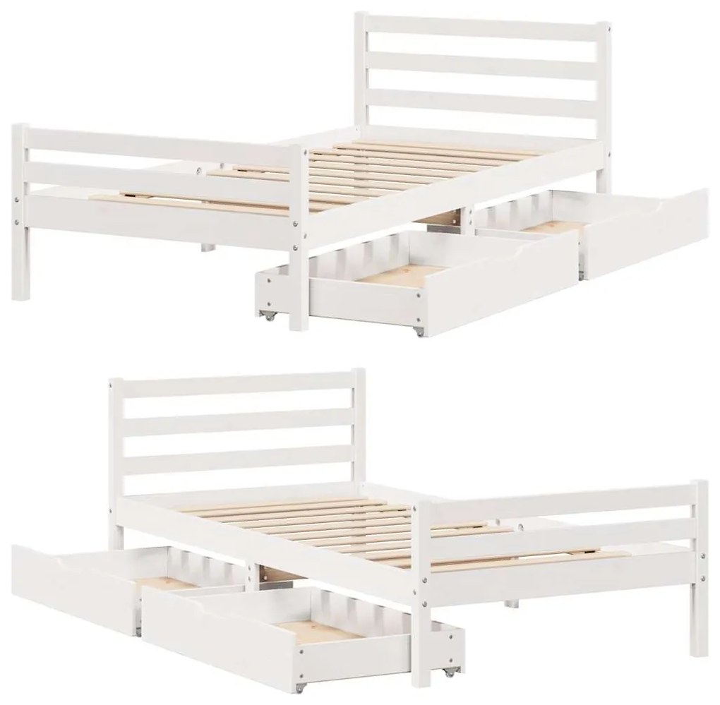 Cama sem colchão 100x200 cm madeira de pinho maciça branco