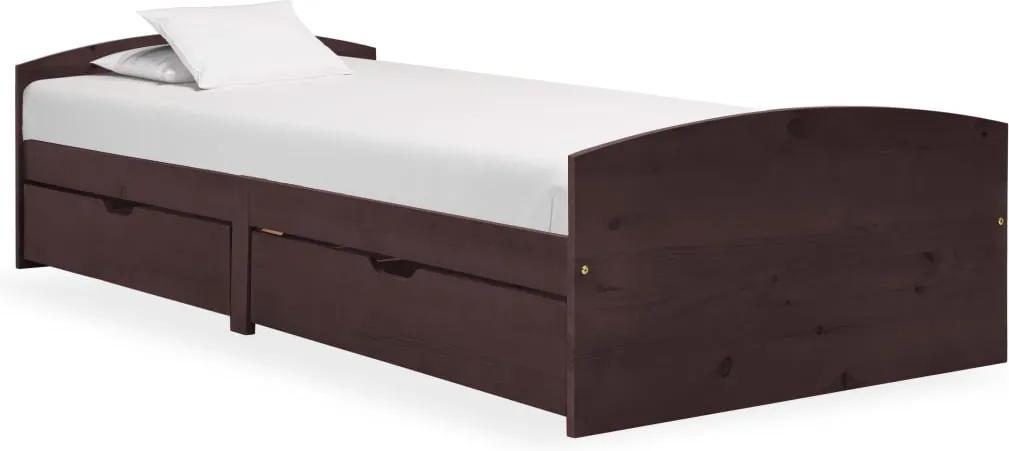 Estrutura cama 2 gavetas 90x200 cm pinho maciço castanho escuro