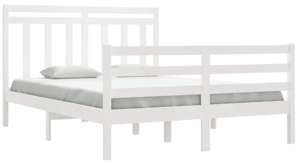 Estrutura de cama casal 135x190 cm madeira maciça branco