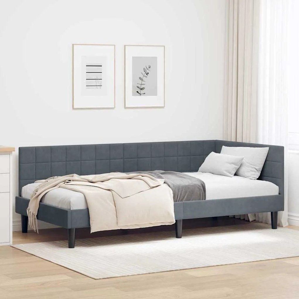 vidaXL Estrutura de Cama de Canto Cinza Escuro 90 cm x 200 cm Veludo