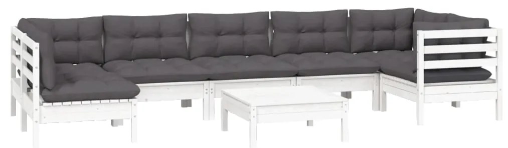 8 pcs conjunto lounge de jardim c/ almofadões pinho branco