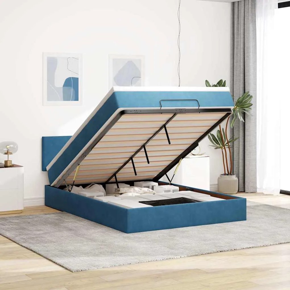 Estrutura de cama otomana com colchão 140x190cm azul escuro