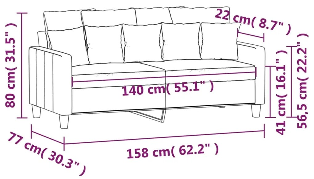 Sofá de 2 lugares tecido 140 cm castanho