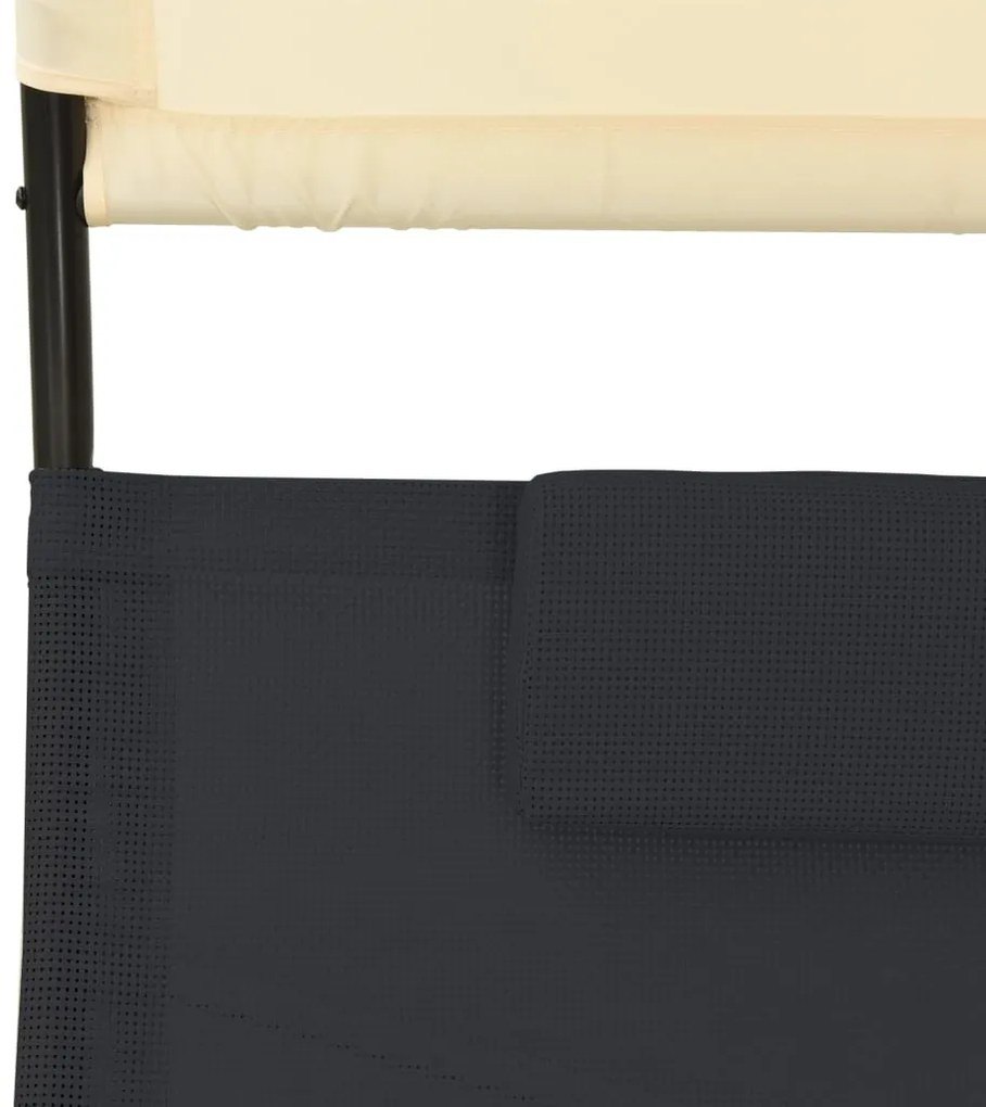 Espreguiçadeira dupla com toldo textilene preto e creme