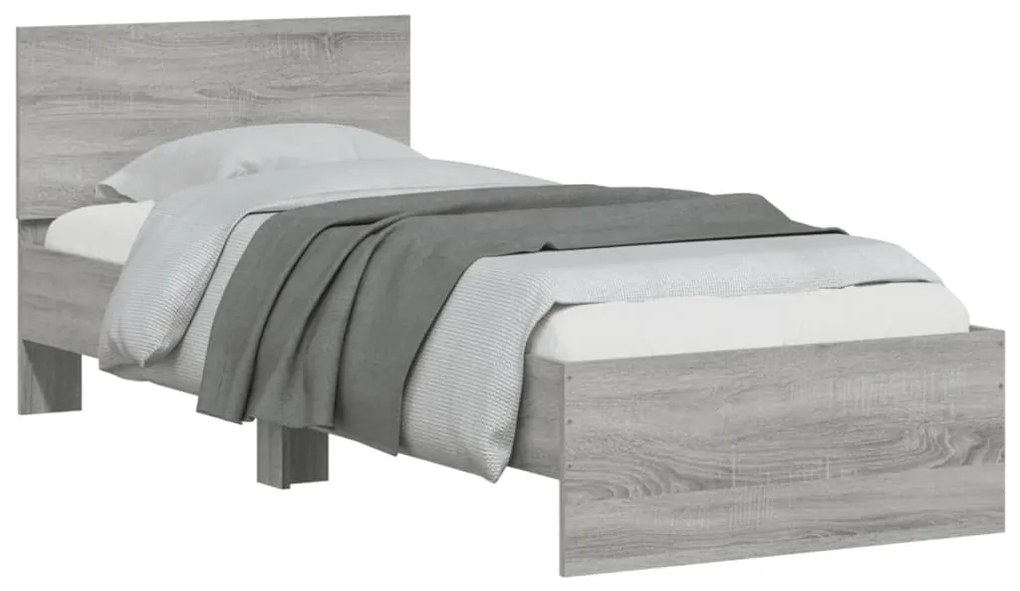 Estrutura de cama c/ cabeceira derivados madeira cinza sonoma